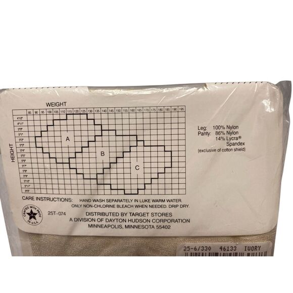 Target Control Top Pantyhose Ivory Size C Reinforced Sandalfoot Cotton Shield - Picture 4 of 5